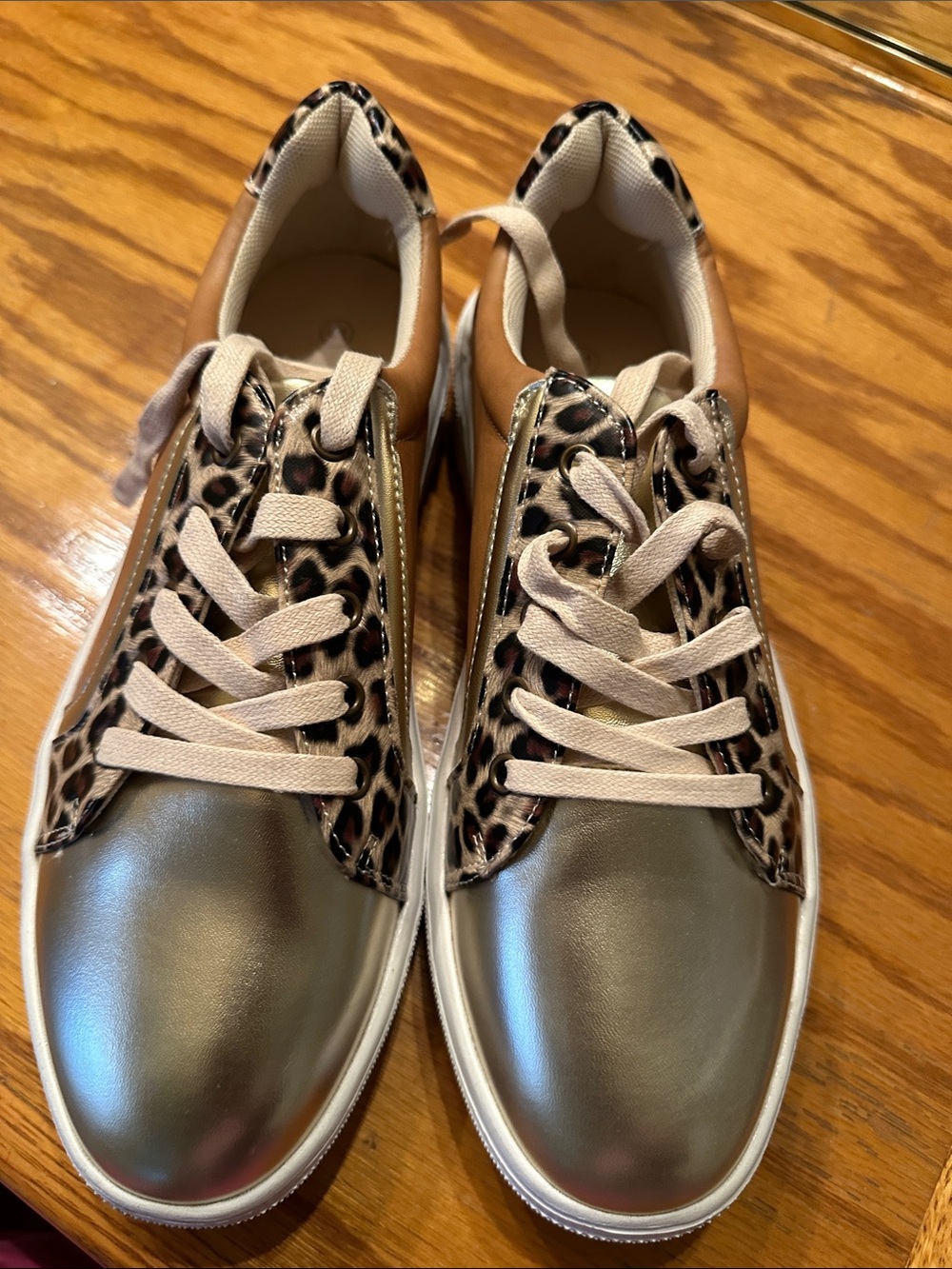 Women’s Metallic Silver & Leopard Print Lace-Up Sneakers